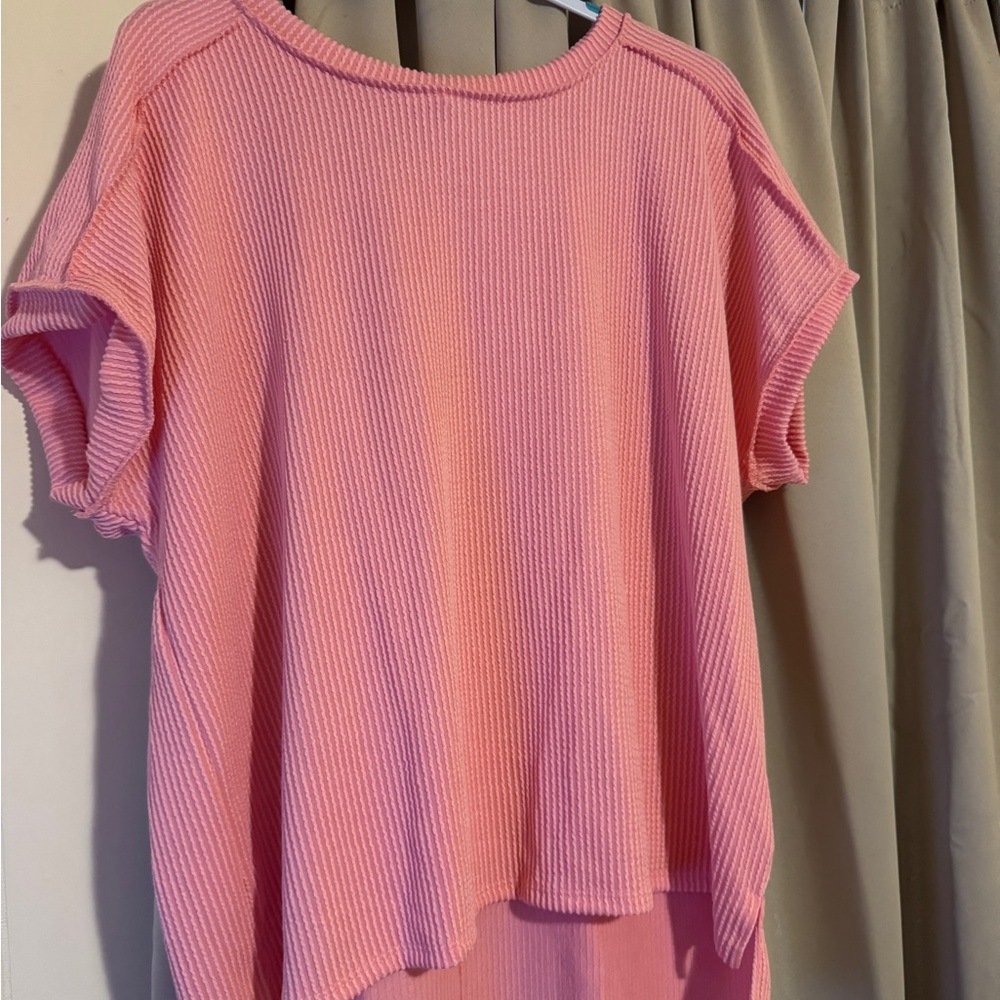 Solid Raised Rib Drop Shoulder Tops - Picture 2 of 10